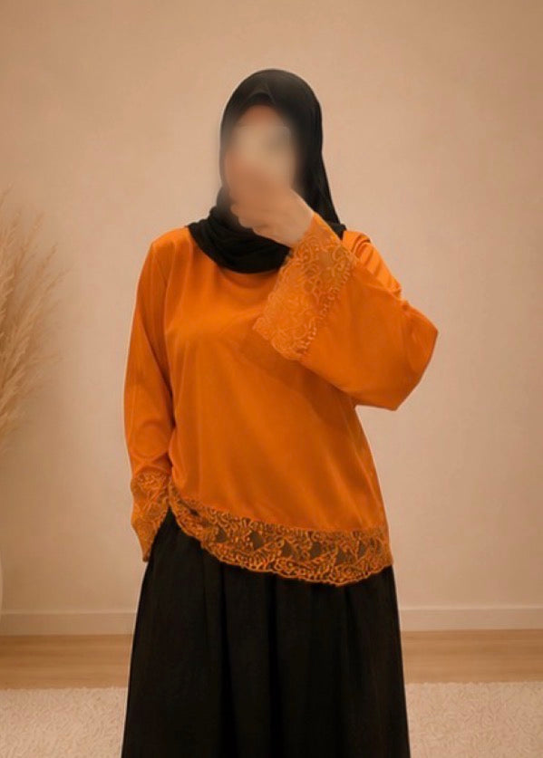 Haut Satin Dentelle Orange