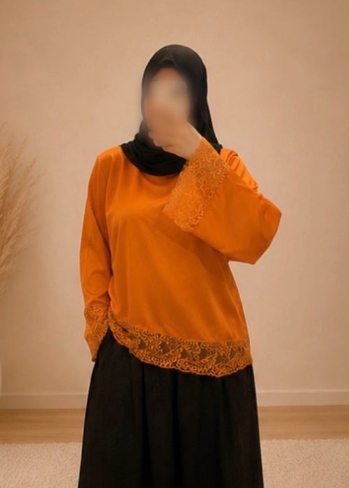 Haut Satin Dentelle Orange