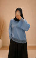 Haut Satin Dentelle Bleu